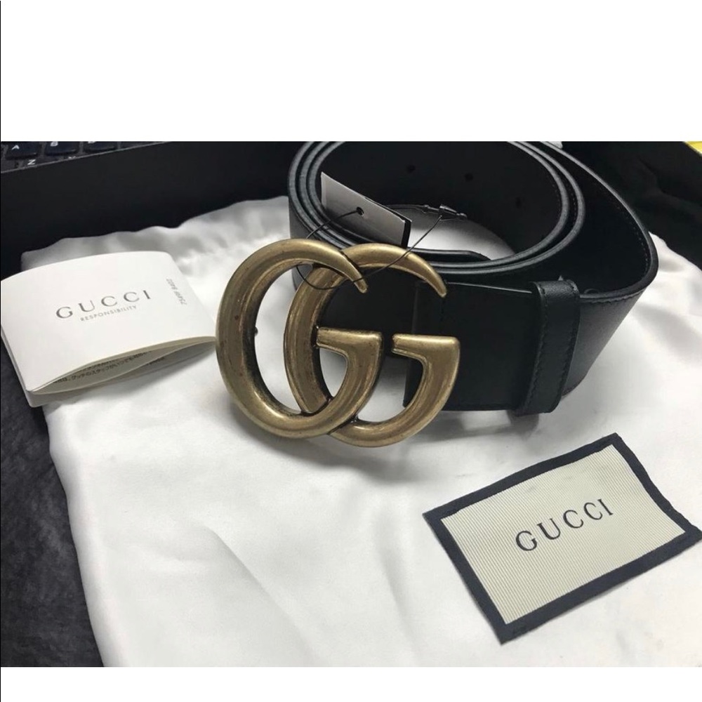 Gucci Belt Black GG logo Leather size 80 wide 4cm belt - Picture 2 of 4
